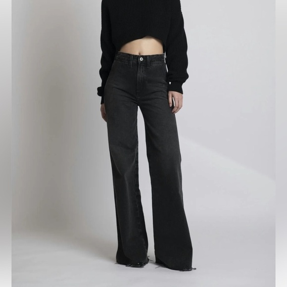 Studio R330 Rigid Wide Leg Black Jeans - Picture 1 of 6